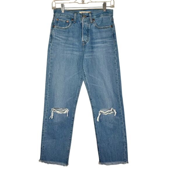 Levi's Wedgie Straight Premium Big E Raw Hem Ripped Jeans 25 NWOT - Picture 15 of 15